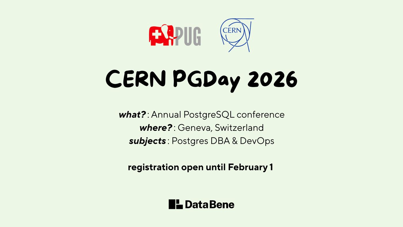 The logos for CERN PGDay 2026 and Data Bene shown.