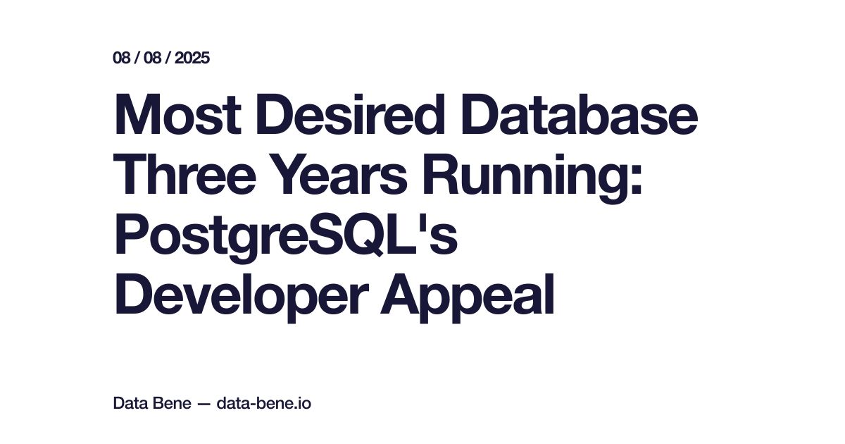 莎拉·康威：连续三年最受欢迎的数据库：PostgreSQL的开发者吸引力